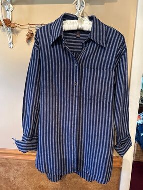 Banana Republic Navy and White Vertical Stripe Button-Down Shirt